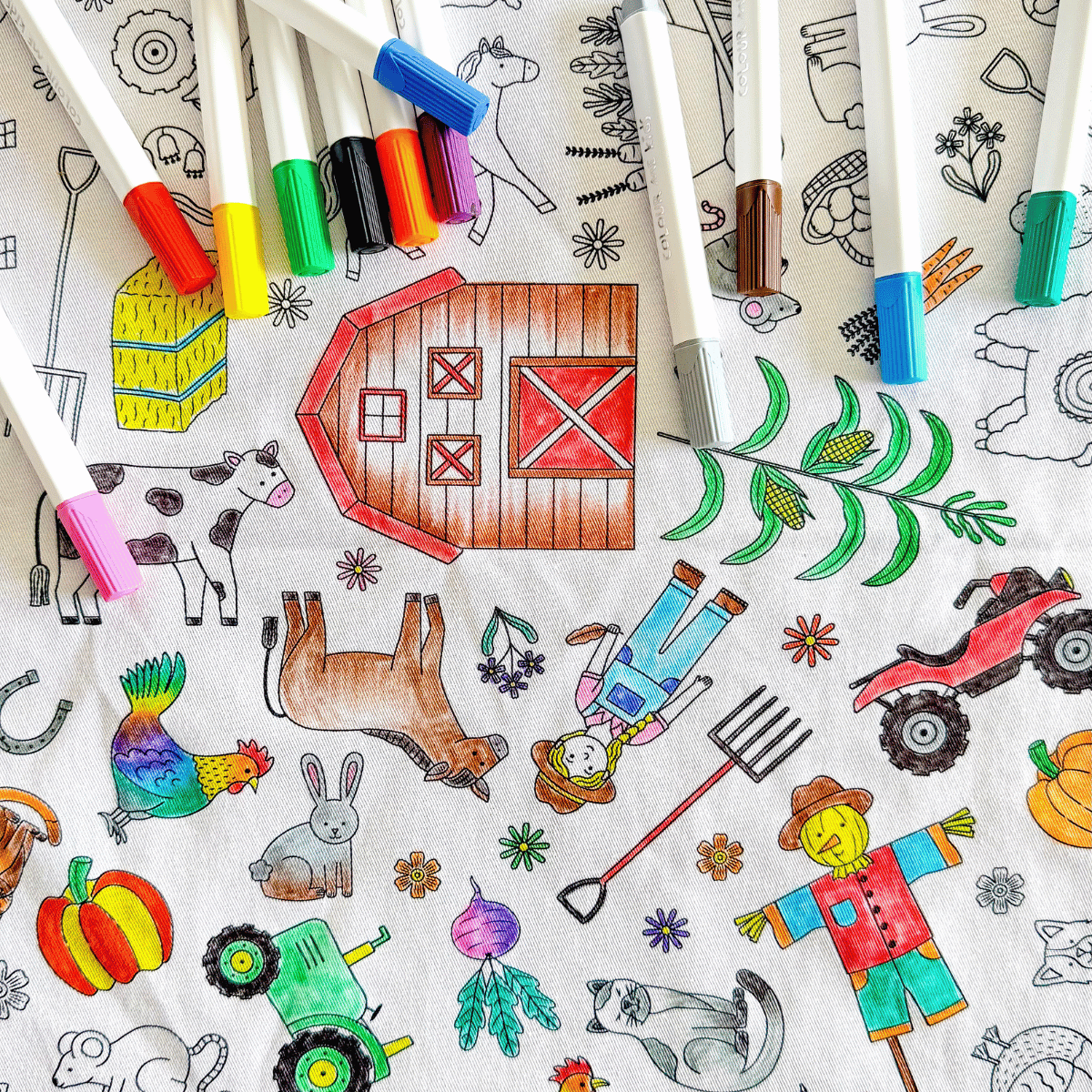 Washable, Reusable Colouring In Tablecloth Set - TCONTHEFARM - Colour Me Kids