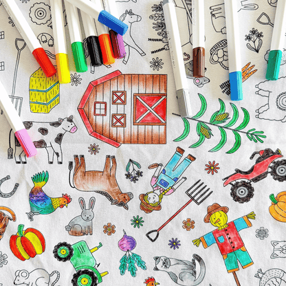 Washable, Reusable Colouring In Tablecloth Set - TCONTHEFARM - Colour Me Kids