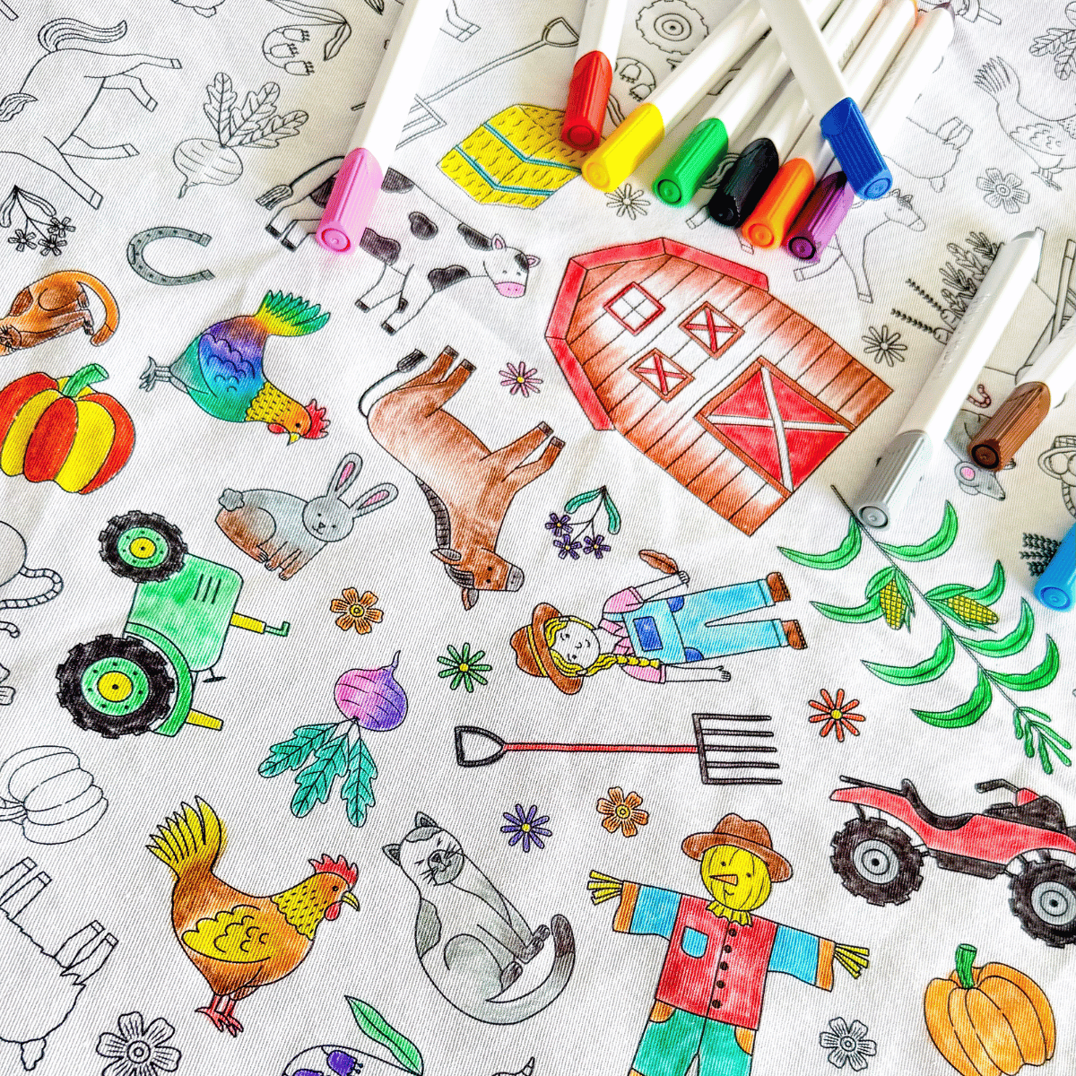 Washable, Reusable Colouring In Tablecloth Set - TCONTHEFARM - Colour Me Kids