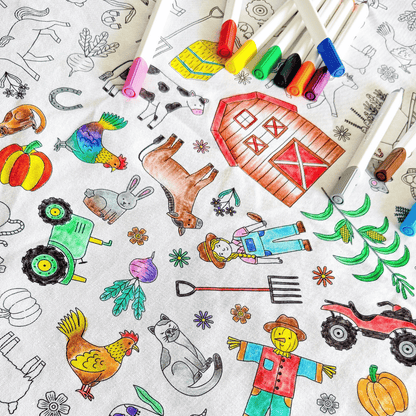 Washable, Reusable Colouring In Tablecloth Set - TCONTHEFARM - Colour Me Kids