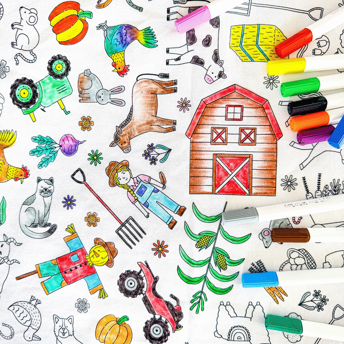 Washable, Reusable Colouring In Tablecloth Set - TCONTHEFARM - Colour Me Kids