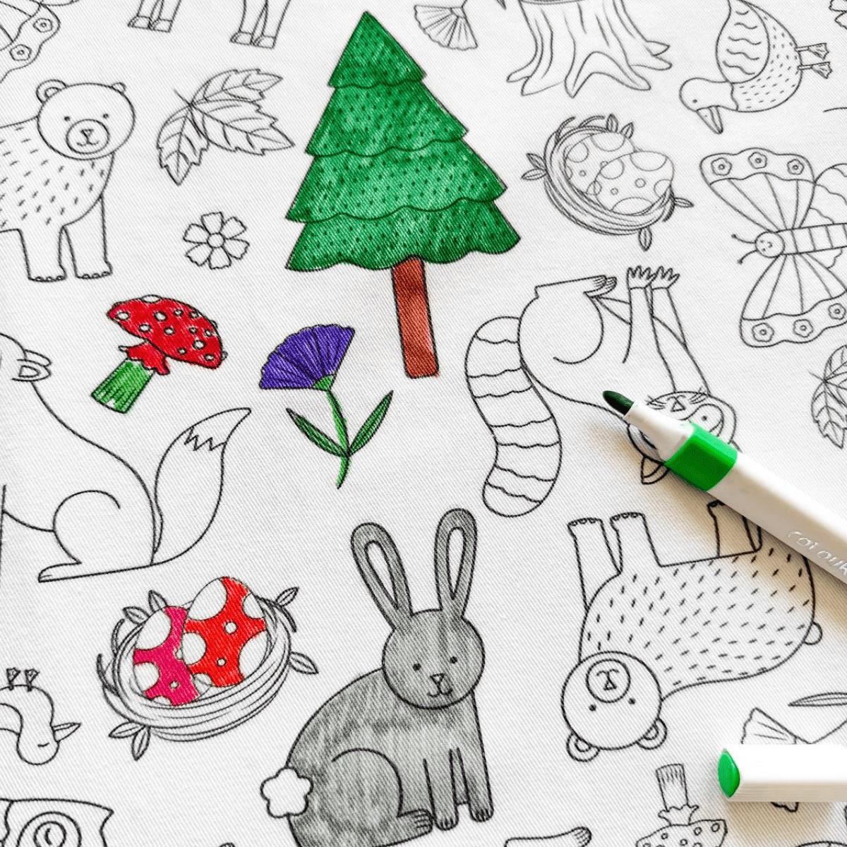 Washable, Reusable Colouring In Tablecloth Set - TCWOODLAND - Colour Me Kids