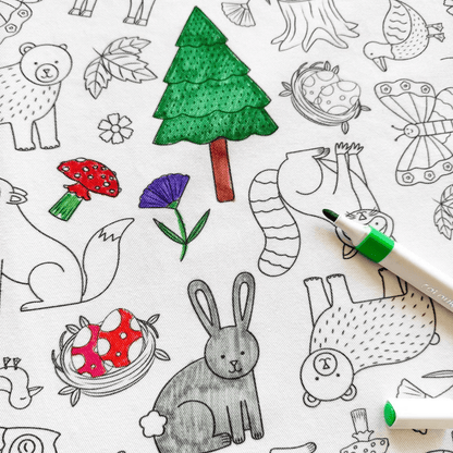 Washable, Reusable Colouring In Tablecloth Set - TCWOODLAND - Colour Me Kids