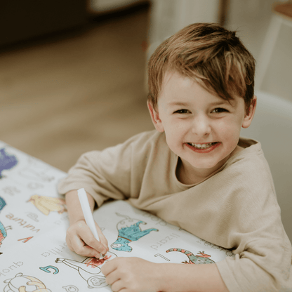 Washable, Reusable Colouring In Tablecloth Set - TCALPHABET - Colour Me Kids