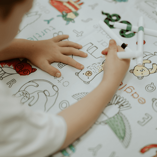 Washable, Reusable Colouring In Tablecloth Set - TCALPHABET - Colour Me Kids
