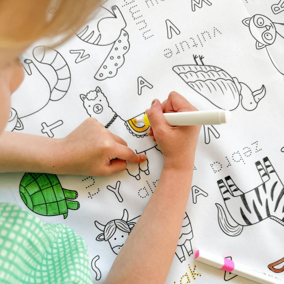 Washable, Reusable Colouring In Tablecloth Set - TCALPHABET - Colour Me Kids